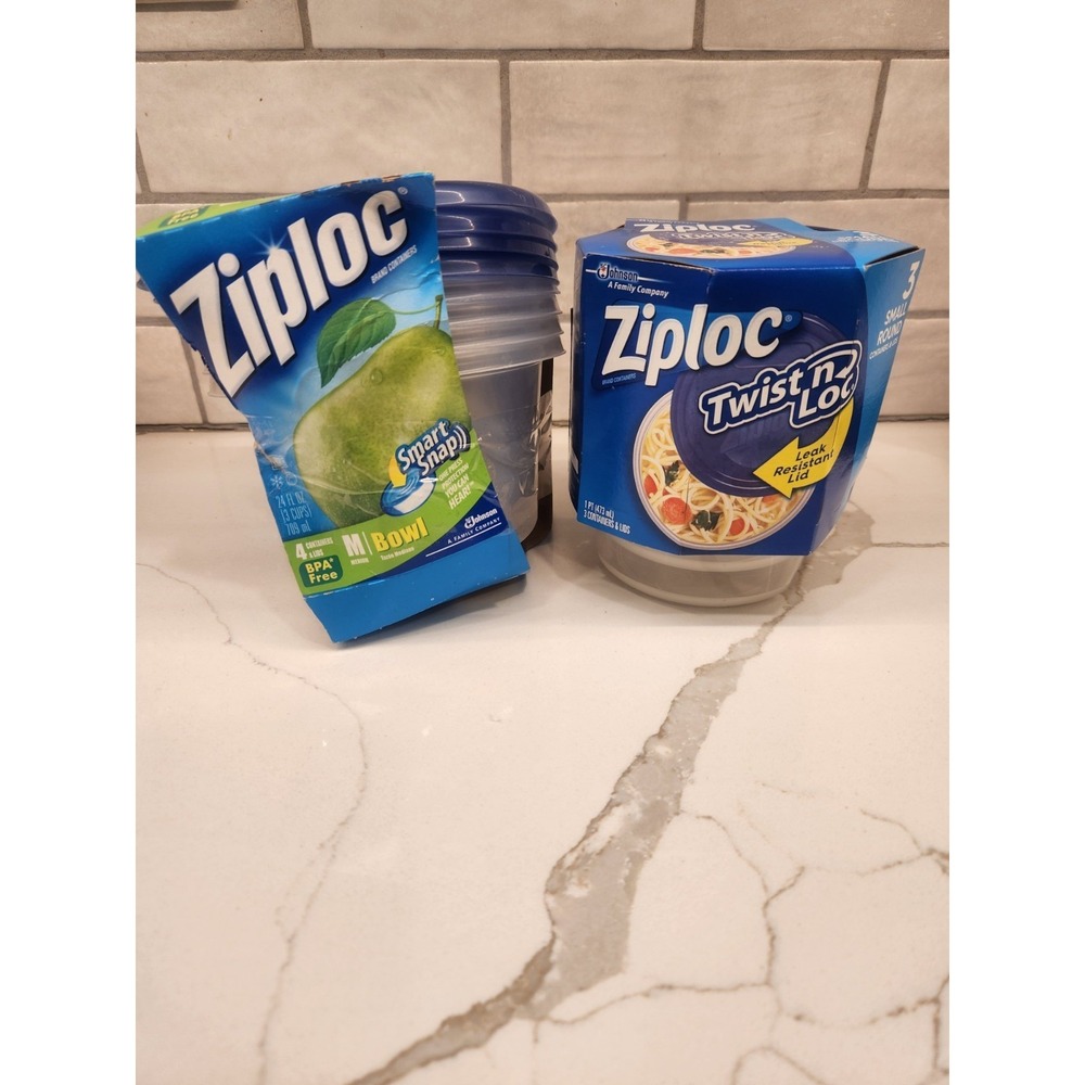 Lot of‎ 2 -Ziploc Twist n Loc 3-Pack Small Round & 4-Pack Med Smart Snap Bowls